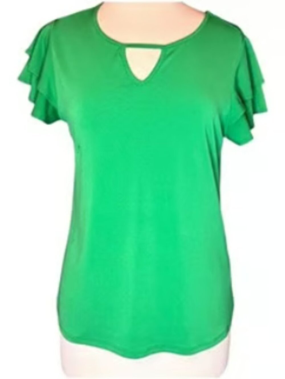 Adrianna Papell Lightweight Flowy Green Summer Blouse Short Flutter Sleeves New